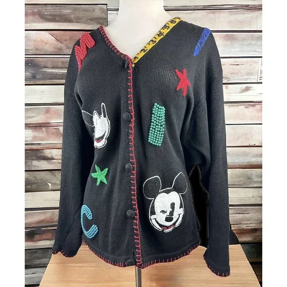 Rare Vtg Mickey & Co Oversized Cardigan Embellished Beaded Embroider Academic 3X - Picture 15 of 16